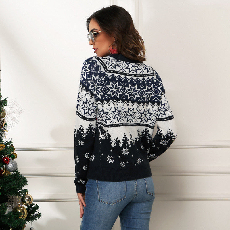 Snowflake ladies pullover long-sleeved jacquard knit