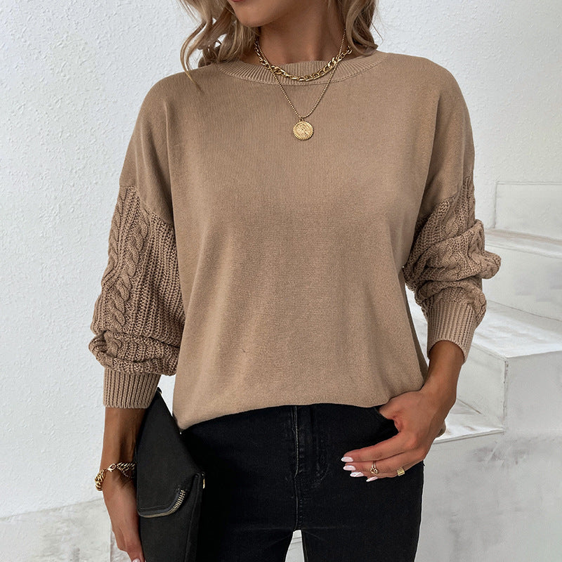 Drizzle solid color crewneck twist knitted shirt autumn and winter lantern sleeve sweater for women